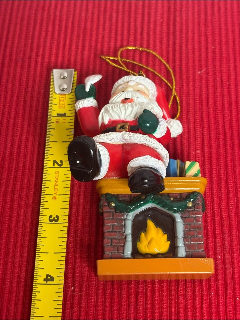 Vintage Style  Santa Sitting on Fireplace Mantel Ornament